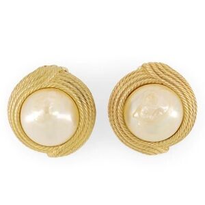 Vintage Ciner Gold Tone and Faux Pearl Clip On Earrings